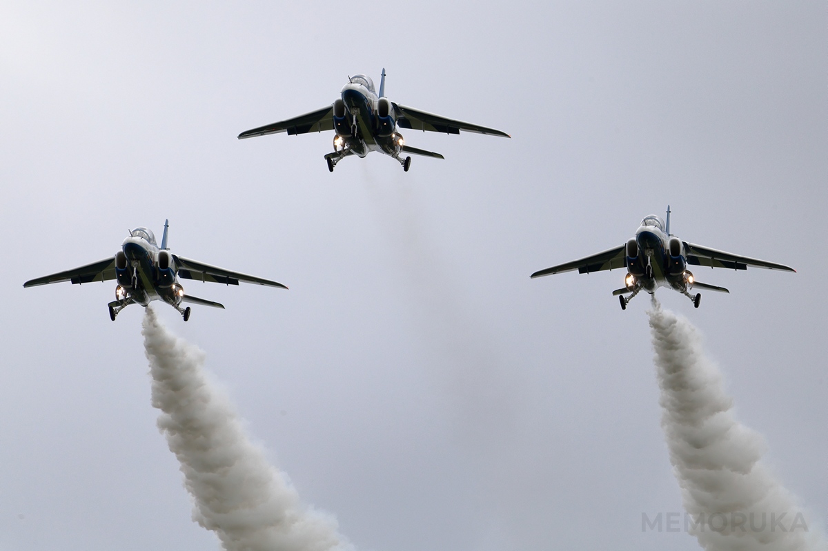 ランディングギアを出したまま飛行するブルーインパルスをアップで撮影